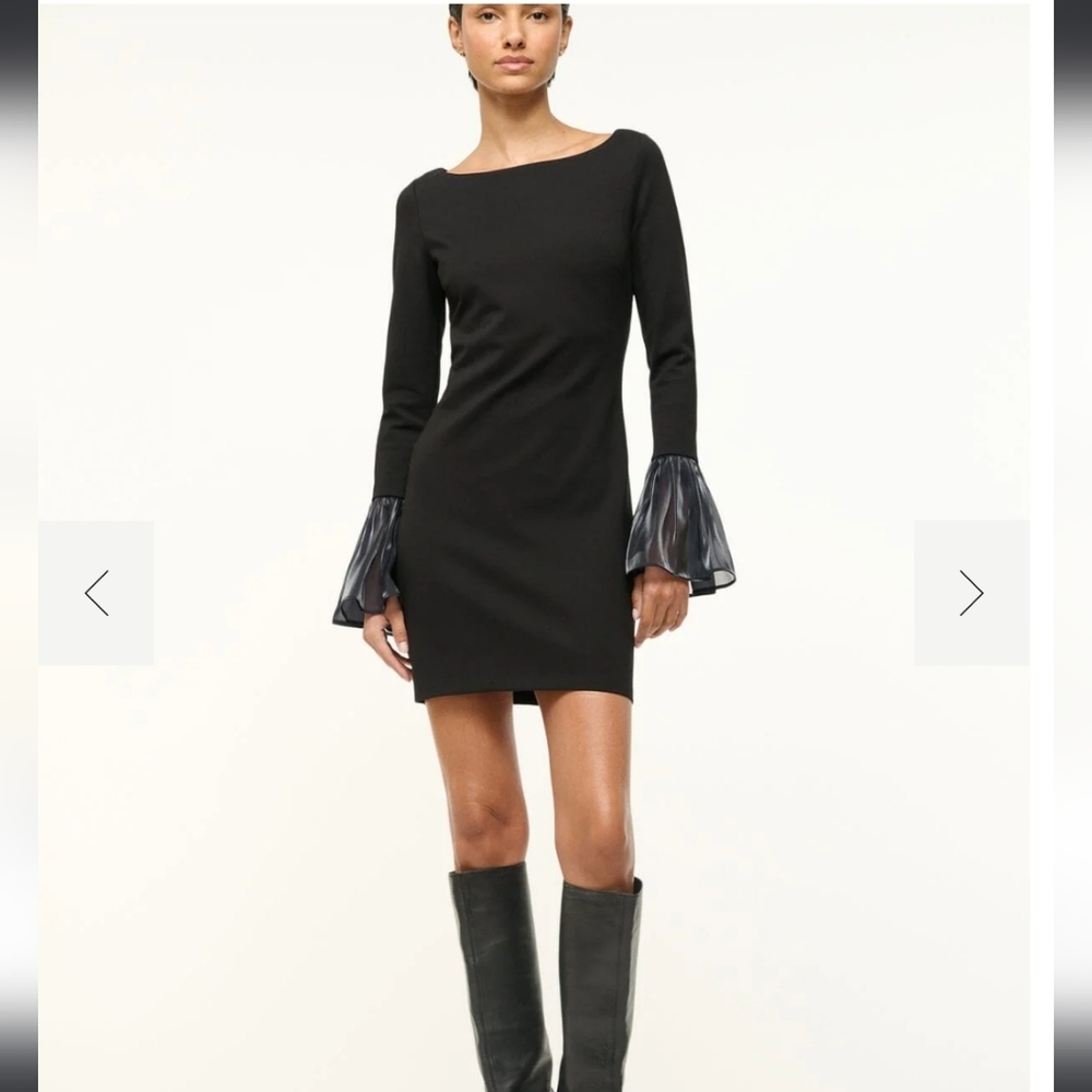 Staud Hawthorne organza cuff mini dress in black navy combo XS